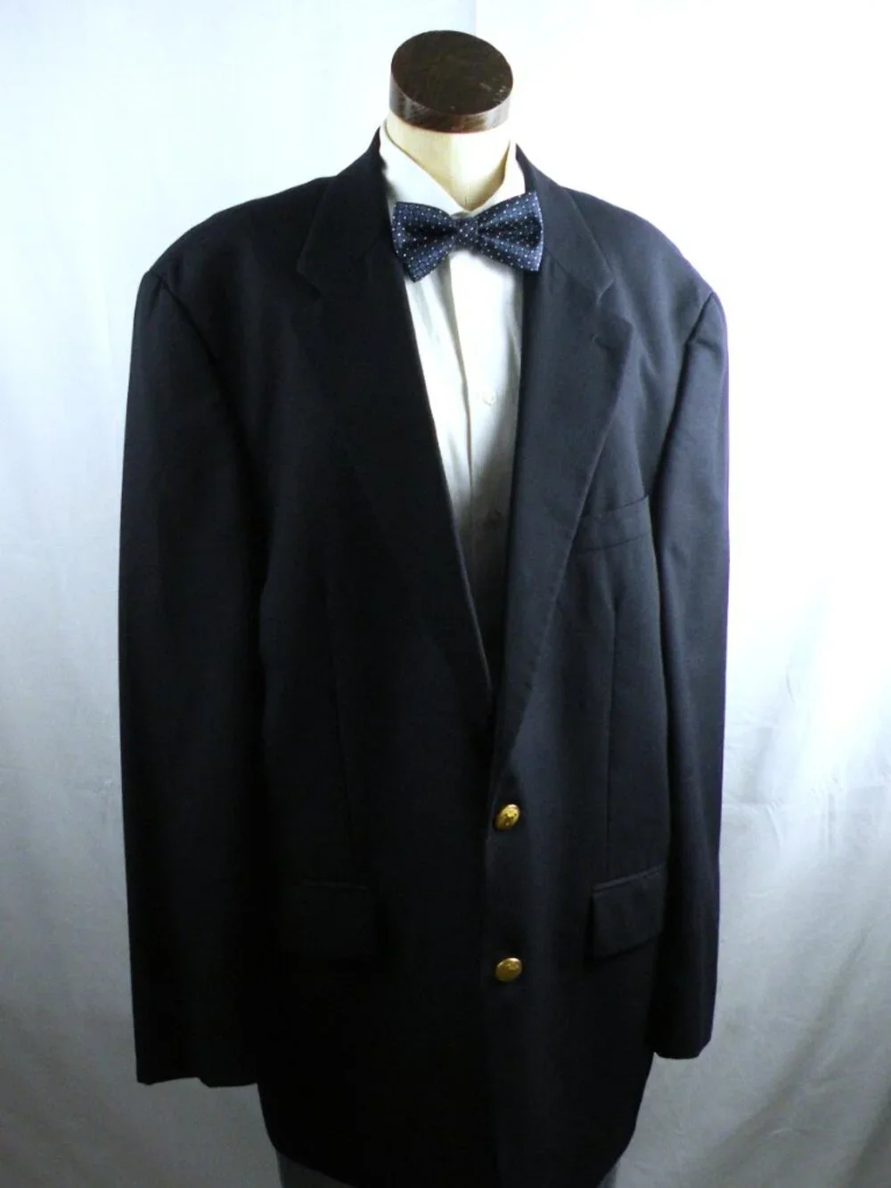 Vtg Chaps Ralph Lauren Navy Mens Gold Two Button Wool Blazer Size 46 Tall